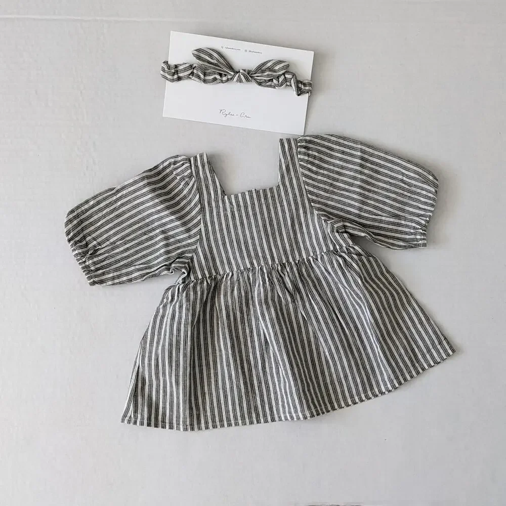 Rylee + Cru Railroad Stripe Dress & Headband Size 6/12m